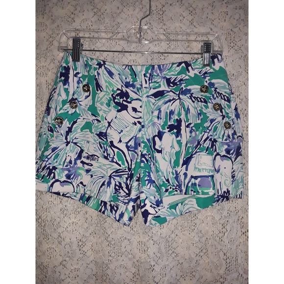 Lilly Pulitzer Sz 0 MARINA Bold Print Elephant Appeal Knit Shorts - Picture 2 of 9